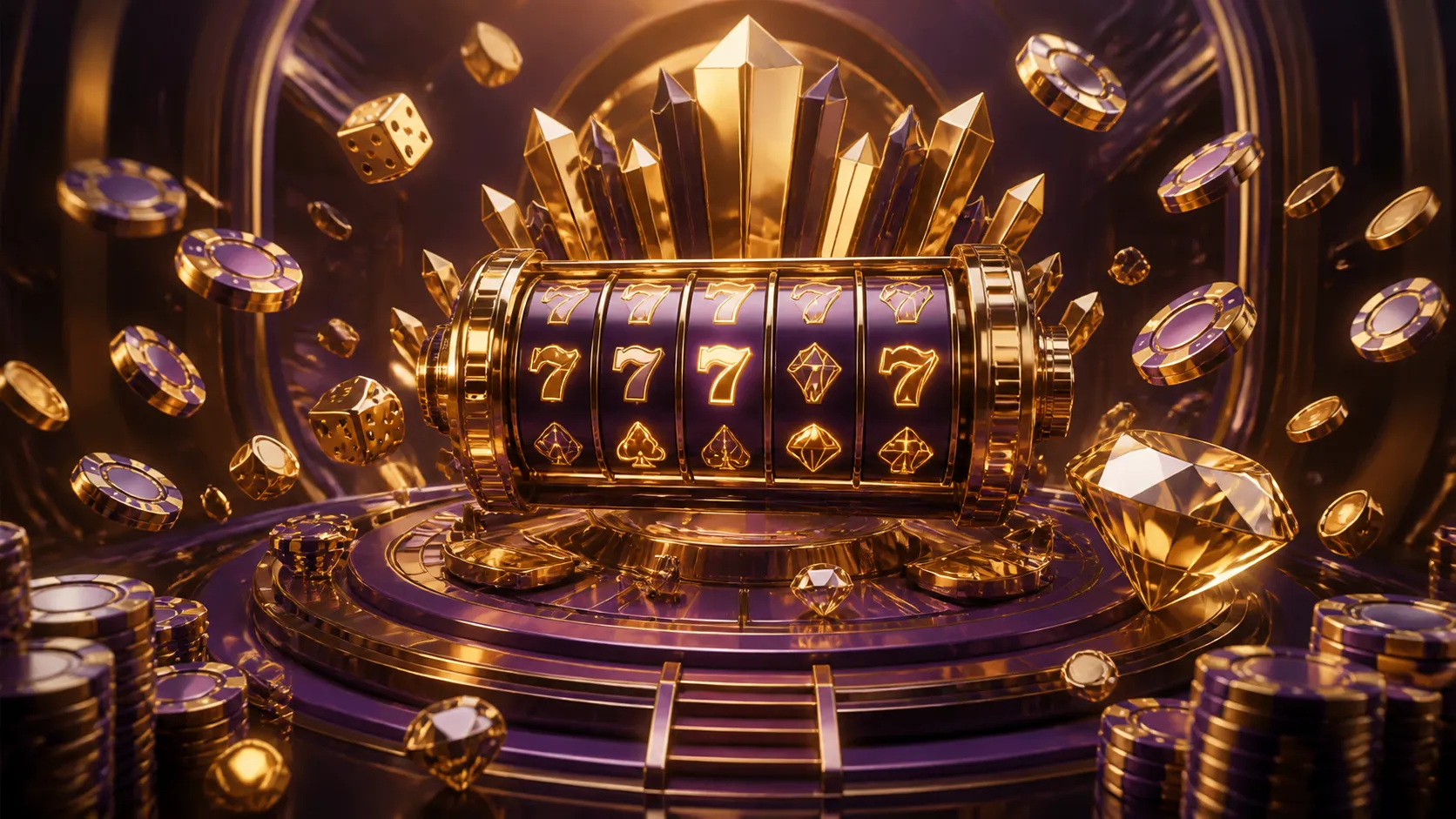 High-end casino-inspired hero image with a luxurious theme for Slotrave, featuring glowing elements and dynamic casino object